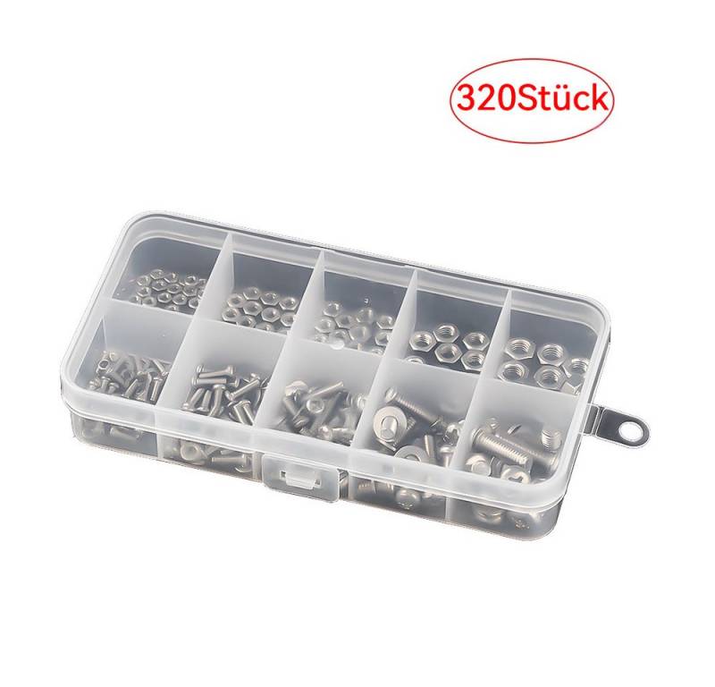 PODOFO Schrauben- und Dübel-Set Edelstahl-Rundkopfschrauben-Kombinationssatz, (320 St., 320 Stück), Schraubengröße: M2/M2.5/M3/M4/M5 von PODOFO
