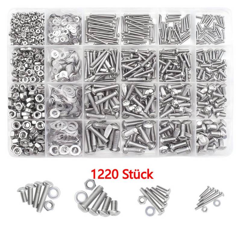 PODOFO Schrauben- und Dübel-Set delstahl-Sechskantschrauben-Set M2-M5 mit Innensechskant, (1220 St), 1220Stück von PODOFO