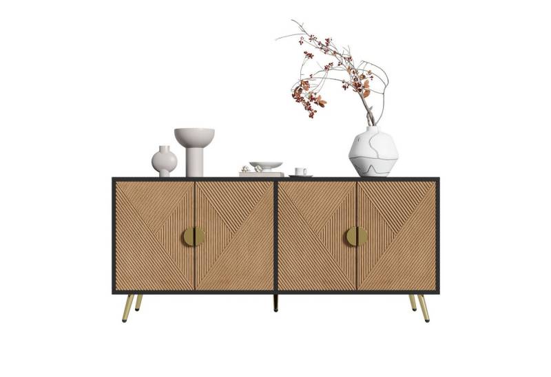 PODOFO Sideboard Sideboards 160 cm Hochglanz Kommode mit 4 Türen Gebürsteter Goldgriff, 160 L x 40 B x 75 H von PODOFO