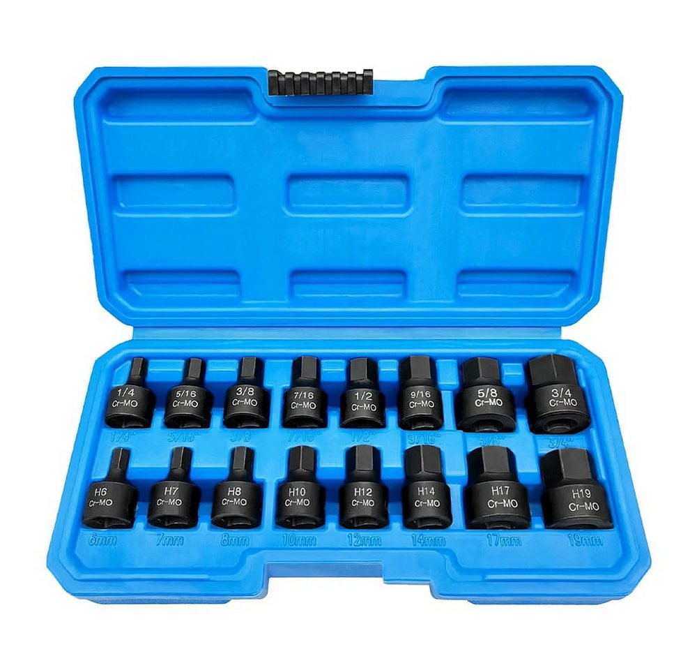 PODOFO Steckschlüssel Steckschlüssel 16tlg Schlagschrauber Nüsse Sechskant (16 St), 16tlg Steckschlüssel Schlagnuss von PODOFO