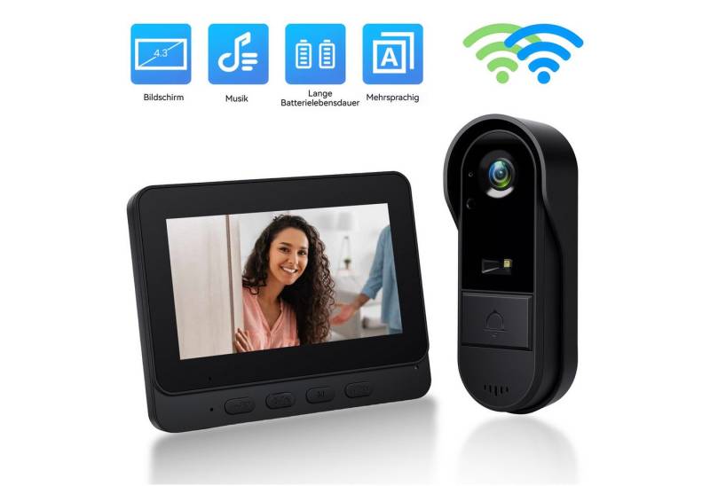 PODOFO Video-Türsprechanlage Video-Türsprechanlage 4,3-Zoll-Monitor Drahtlose Türklingelkamera (Video-Gegensprechanlage, Nachtsicht-Türklingel) von PODOFO
