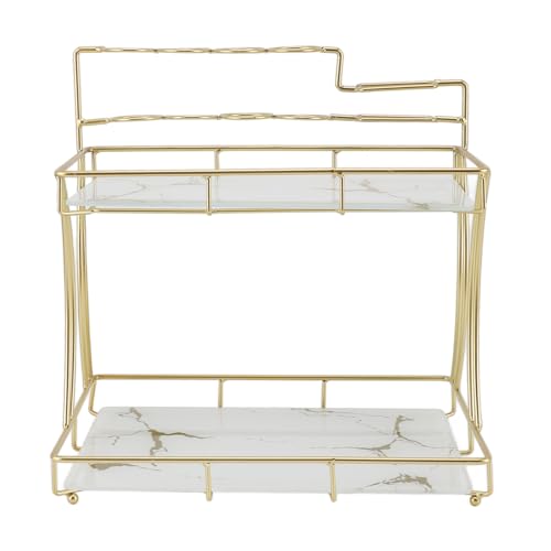 Countertop Storage Rack Double Layer, Wasserfester Küchenorganisator in Schwarz Gold, Mit Elektrischer Zahnbürstenhalterung - Platzsparend, Rostfrei Metall, Für Bad und Küche (Typ 1) von PODSJD