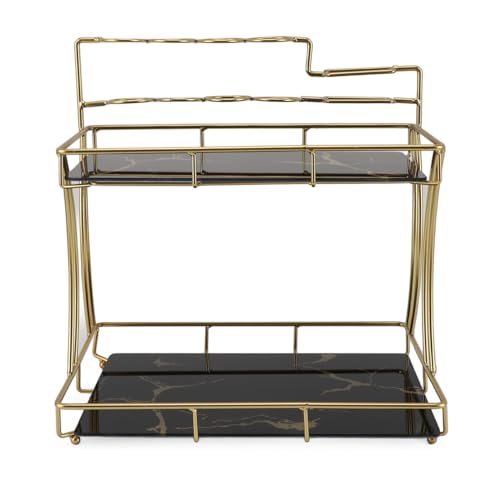 Countertop Storage Rack Double Layer, Wasserfester Küchenorganisator in Schwarz Gold, Mit Elektrischer Zahnbürstenhalterung - Platzsparend, Rostfrei Metall, Für Bad und Küche (Typ 2) von PODSJD