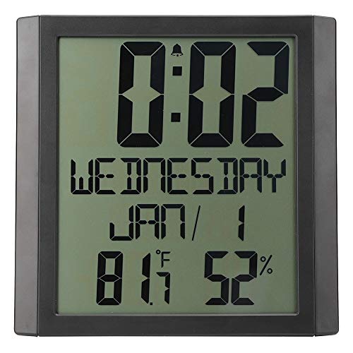 Digitaluhr mit Kalendarium Große TN Anzeige Temperatur und Luftfeuchtigkeit Weiß ABS Rahmen Für Wand und Tisch Modernes Design von PODSJD