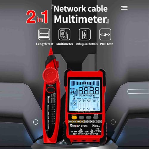 Kabeltester mit Kabelsuche PoE Test Anzeige LCD Bildschirm Multifunktional für Netzwerke Telefonleitungen BNC Kabel (ET616) von PODSJD