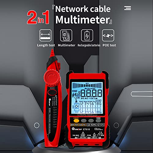 Kabeltester mit Kabelsuche PoE Test Anzeige LCD Bildschirm Multifunktional für Netzwerke Telefonleitungen BNC Kabel (ET618) von PODSJD