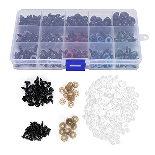 Sicherheitsaugen und Nasen Set für Stofftiere - Verschiedene Größen & Farben, langlebiges Kunststoffmaterial, ideal für Handarbeiten & Bastler, inklusive Unterlegscheiben und Aufbewahrungsbox von PODSJD