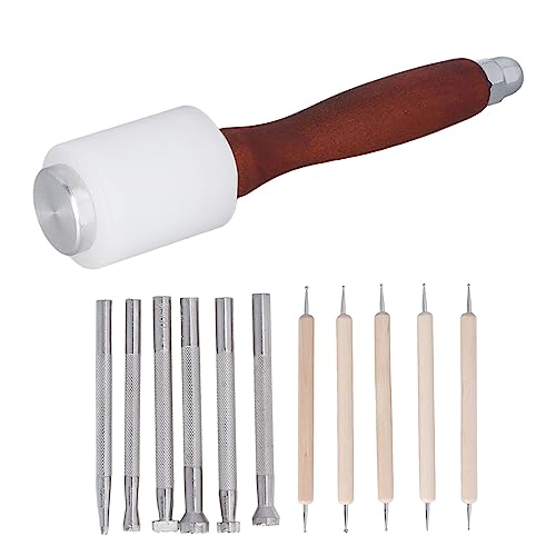 Lederhandwerkswerkzeugkit, 6 Briefmarken und Nylonhammer, 5 Faltenstifte Set - bequemer Massivholzgriff, langlebiger Nylonkopf, DIY -Lederarbeit für Anfänger und Profis Lederhandwerkswerkzeugkit, 6 Briefmarken und Nylonhammer, 5 Faltenstifte Set - bequemer Massivholzgriff, langlebiger Nylonkopf, DIY -Lederarbeit für Anfänger und Profis von PODSJD