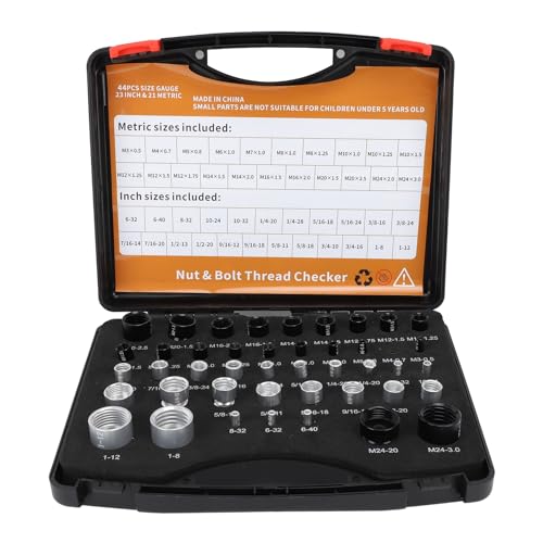 Nut- und Schraubengewindeprüfer Set aus Aluminium - Präzise Gewindemessung mit 44PCS für metrische und imperiale Größen in praktischem Aufbewahrungsbox von PODSJD