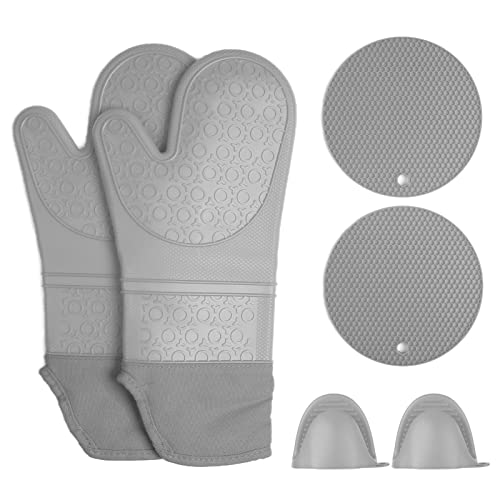Ofenhandschuhe - Silikonhandschuhe mit Baumwollfutter, langlebiger Sicherheit zum Kochen des Backens, leicht zu reinigende Mikrowellenhandschuhe, Küchengebrauch, 2 -Set mit Topf (Type 1) (Type 2) von PODSJD
