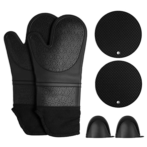 Ofenhandschuhe - Silikonhandschuhe mit Baumwollfutter, langlebiger Sicherheit zum Kochen des Backens, leicht zu reinigende Mikrowellenhandschuhe, Küchengebrauch, 2 -Set mit Topf (Type 1) von PODSJD