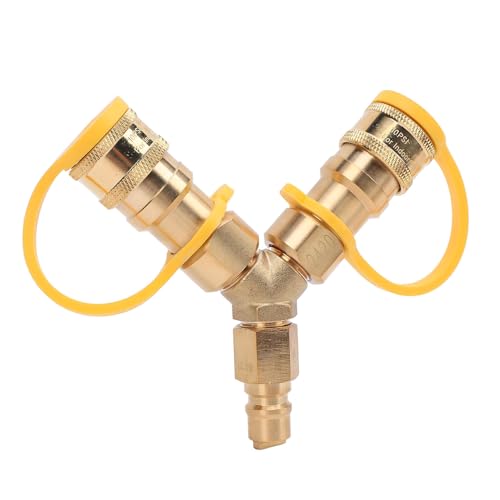 PODSJD 3/8 Inch Gas Y Verteiler, Messing T - Stück Schlauchverbinder, Naturgasanschluss - Schnelle Verbindung, Robuste Konstruktion, Ideal für Grill und Heizgeräte von PODSJD