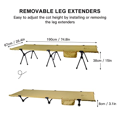 PODSJD Campingliege Aluminium klappbar bis 120kg wasserabweisend höhenverstellbar mit Seitentasche und Molle Tragetasche für Outdoor Wandern Angeln Reisen (Khaki) von PODSJD
