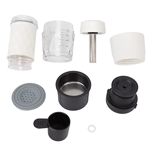 PODSJD Hand Kaffeebereiter, tragbare manuelle Kaffeemaschine aus Edelstahl und ABS, 80ml Wassertank, kompatibel mit gemahlenem Kaffee & Kapseln – 18bar Druck, abnehmbar, rutschfest, (Weiß) von PODSJD
