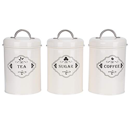 PODSJD Kaffee -Teezucker -Kanister Set - verdickter Eisen, langlebiger pulverbeschichteter, versiegelter Deckel für Frische, platzsparende Küchenlager, 3 -teilige Set von PODSJD