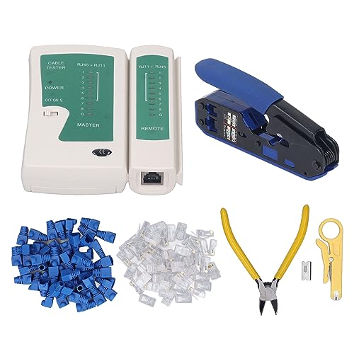 RJ45 Crimpzange Set, Netzwerk Werkzeug Kit, Crimpzange Stripping Pliers für 8P8C und Cat5 Cat6 Kabel - Professionelles Crimpen, Kombiniertes Abisolieren und Schneiden, Für Telefo von PODSJD