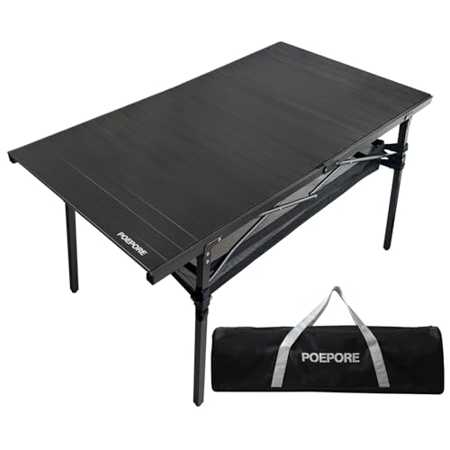 POEPORE Campingtisch Faltbar Aluminium Groß Klapptisch für 4-6 Personen Outdoor Faltbar Gartentisch mit Netzablage Aufbewahrungstasche 137 x 70 x 70cm bis 80kg Schwarz von POEPORE