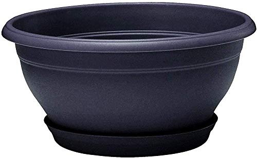 POETIC - Runde Blumenschale - Outdoor Pflanzschale mit angeclipsten Untersetzer - Farbe Schwarz-Violett - 30,5 x H15 cm - Aus recyceltem Kunststoff von Poétic