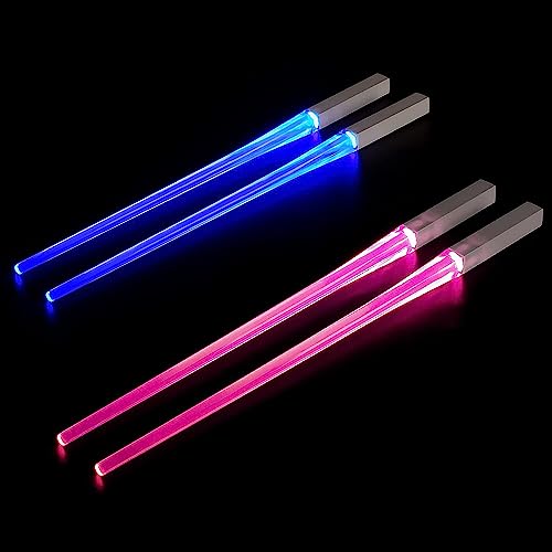 POFET 2 Paar Lichtschwert-Essstäbchen LED-beleuchtete Essstäbchen für die Küchen-Dinner-Party – Blau + Pink von POFET