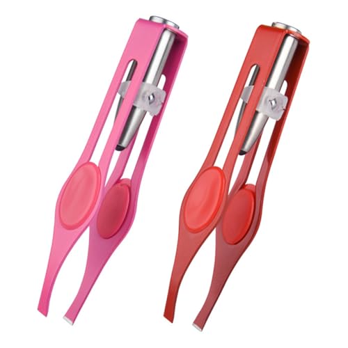 POFET 2 Pack Beauty Tweezers with LED Light, Stainless Steel Hair Removal Tweezers Tweezers with Light for Precise Eyelash and Eyebrow Hair Removal for Men and Women (Pink and Red) von POFET