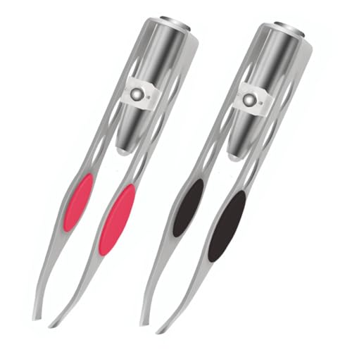 POFET 2 Pieces Tweezers with LED Light, Hair Removal Lighted Tweezers, Makeup Tweezers Tools, Stainless Steel Tweezers Precision Eyebrow Eyelash Hair Removal von POFET