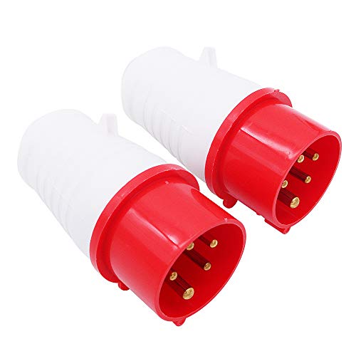POFET 2 Stk. Power Plus 5-polige Stecker 16AMP 220-380 Volt Ersatzstecker - rot von POFET