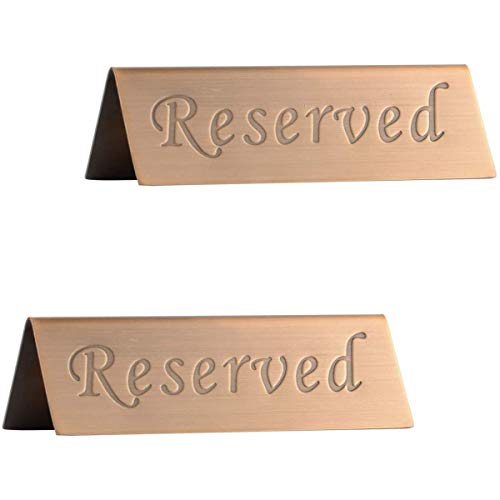 POFET 2 Stück Reserved Sign - Gebürsteter Edelstahl Freistehende Tischplatte Compliance-Zeichen - Doppelseitig - 12 x 4 cm Kupfer von POFET