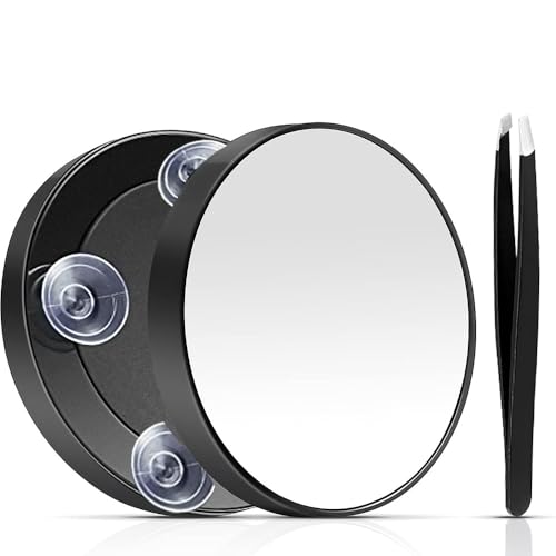 POFET 30X Magnifying Mirror, 11.4cm Makeup Mirrors Magnifying with 3 Suction Cups,Magnified Makeup Mirror and Slant Tweezers,Pocket Maganifying Makeup Mirror Set for Eyes Makeup,Black POFET 30X Magnifying Mirror, 11.4cm Makeup Mirrors Magnifying with 3 Suction Cups,Magnified Makeup Mirror and Slant Tweezers,Pocket Maganifying Makeup Mirror Set for Eyes Makeup,Black von POFET