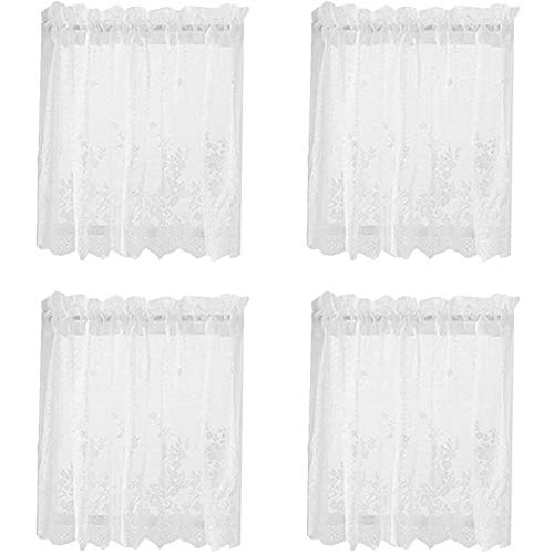 POFET 4 Paneele Bestickte Spitze Kleines Fenster Voile Sheer Volant Stufen Küchencafé Halbe Vorhänge Volant für Wohnkultur usw. 74x61cm Weiß von POFET