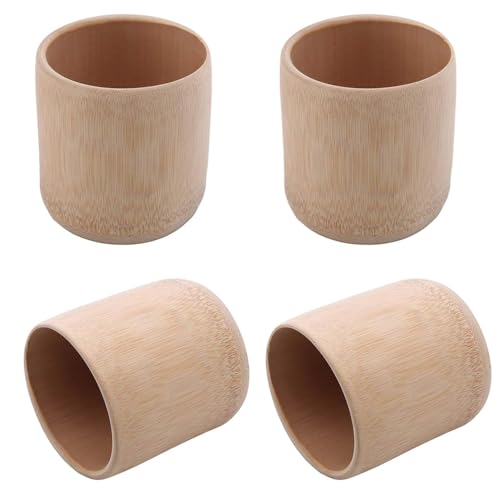 POFET 4 Stück Bambus-Teetasse Wasserbecher Holzbecher zum Trinken von Tee Home Mug Handmade Green Tea Cup von POFET