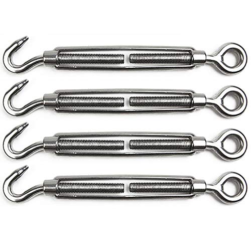 POFET 4-teiliger Spannschloss-Drahtspanner M10 Edelstahl-Spannschloss-Spanner Verstellbarer Spannschloss-Haken und Ösen-Set für hohe Beanspruchung von POFET