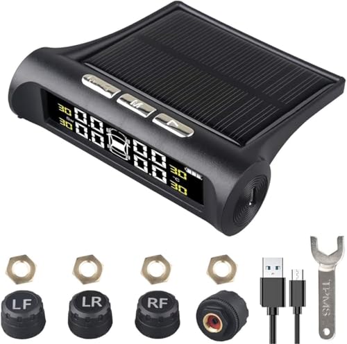 POFET Auto-Reifendrucküberwachung, 4-Rad-Detektoranzeige, TPMS-Solarüberwachungssystem, universeller kabelloser Autoalarm, für Wohnmobilanhänger von POFET