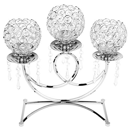 POFET Kristall Metall Votiv Kerzenhalter 3-Arm Kerzenständer 36cm hoch Hochzeit Event Kandelaber Kerzenhalter Dekor Handwerk - Silber von POFET