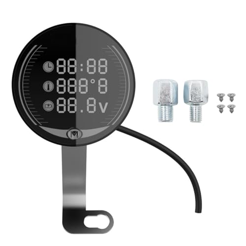 POFET Motorrad-Messgerät, digitales Motorrad-Thermometer, 5-in-1-ATV-Voltmeter, elektronische Uhr, für multifunktionales Wasserthermometer mit Sensor von POFET