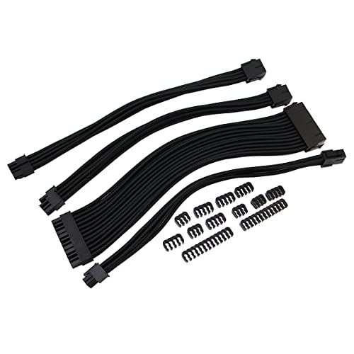 POFET-Netzteilkabel Kabelverlängerung PC 24-Pin ATX / 4+4-Pin EPS / 8-Pin PCI-E / 6-Pin PCI-E PSU-Verlängerungskabel-Kit 30 cm Länge Nicht mit Kämmen (Schwarz) von POFET