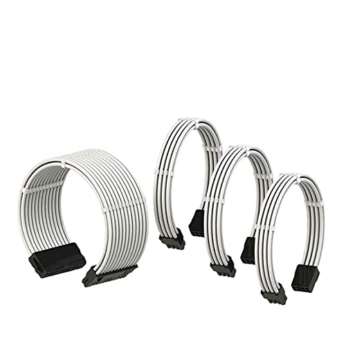 POFET-Netzteilkabel Kabelverlängerung PC 24-Pin ATX / 4+4-Pin EPS / 8-Pin PCI-E / 6-Pin PCI-E PSU-Verlängerungskabel-Kit 30 cm Länge Nicht mit Kämmen (Weiß) von POFET