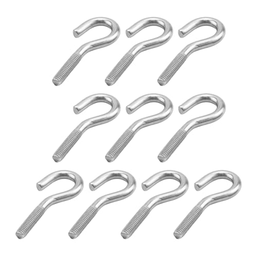 POFET Pack of 10 M8 x 60 Threaded Screw Hooks, Industrial Thread Screw Hook, Heavy Duty Screw Hooks, Screw Hooks for Hanging: Wall Hooks, Ceiling Hooks, Silver von POFET