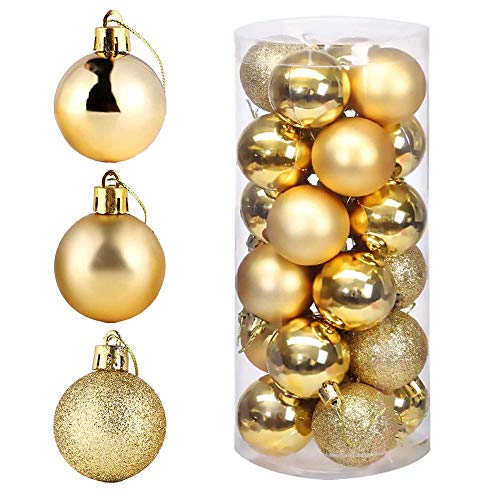 POFET Pack of 24 Christmas Baubles, goldfarben, 4 cm Weihnachtsbaum Kugeln, Weihnachtskugeln Baumschmuck Ornamente, Christbaumkugeln Set für Party Weihnachtsschmuck POFET Pack of 24 Christmas Baubles, goldfarben, 4 cm Weihnachtsbaum Kugeln, Weihnachtskugeln Baumschmuck Ornamente, Christbaumkugeln Set für Party Weihnachtsschmuck von POFET