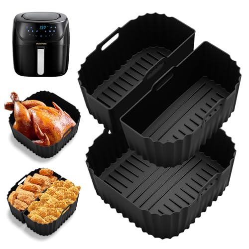 3 in 1 Airfryer Silikonform Heißluftfritteuse für Russell Hobbs 8L, Air Fryer Zubehör Wiederverwendba Silikon Einsatz anstelle Backpapier, 23cm Quadratisch Auflaufform Airfryer von POFIBO