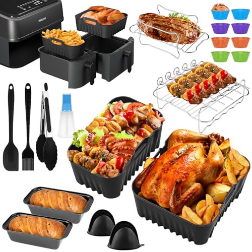 Heißluftfritteuse Zubehör für Philips Dual Basket Airfryer 5000/3000 Serie 6L/3L, Airfryer Silikonform Zubehör für Philips 5000, BPA-frei, Wiederverwendbares & Lebensmittelechtes (25 Stück) Heißluftfritteuse Zubehör für Philips Dual Basket Airfryer 5000/3000 Serie 6L/3L, Airfryer Silikonform Zubehör für Philips 5000, BPA-frei, Wiederverwendbares & Lebensmittelechtes (25 Stück) von POFIBO