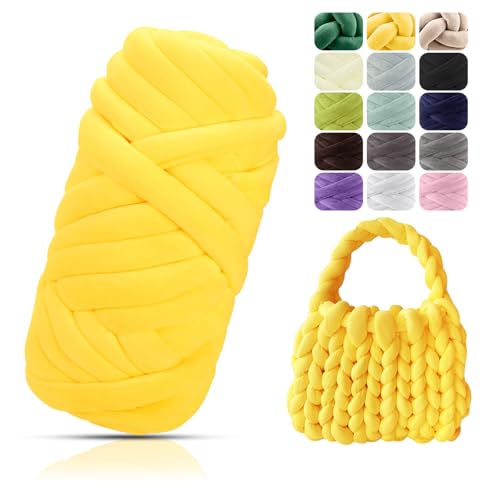 POFIBO Dicke Wolle Garn, 500g Chunky XXL Wolle zum Handstricken, Handstrickwolle, Handstrickgarn, Armstricken Dickes Garn zum Häkeln für Anfänger, Decken, Körbe, DIY-Kunsthandwerk, 16m, Gelb von POFIBO