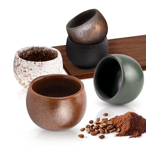 POFIBO Espressotassen Set - 5-teilig Espressotassen Steingut - 50ml Kleine Teetasse - Espresso Tassen Set - ohne Henkel - Dickwandig Keramik Kaffeetassen Set Geschenke für Frauen Männer Beste Freundin von POFIBO