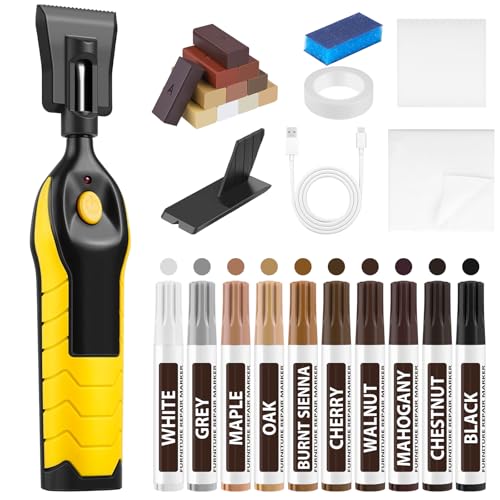 POFIBO Laminat Reparaturset - Vinylboden Reparaturset mit 11 Farben Hartwachs, 10 Holzmarker und USB Aufladbar Schmelzwerkzeug PVC Vinyl Holz Möbel Parkett Reparaturset für Kratzern, Rissen, Löchern POFIBO Laminat Reparaturset - Vinylboden Reparaturset mit 11 Farben Hartwachs, 10 Holzmarker und USB Aufladbar Schmelzwerkzeug PVC Vinyl Holz Möbel Parkett Reparaturset für Kratzern, Rissen, Löchern von POFIBO