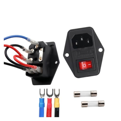 1/2/5 PCS 10A 250V Netzschalter AC-Steckdose mit rotem Dreifach-Wippschalter, abgesichertem Modulstecker for 3D-Druckerteile (1PC ohne) von POGHYD