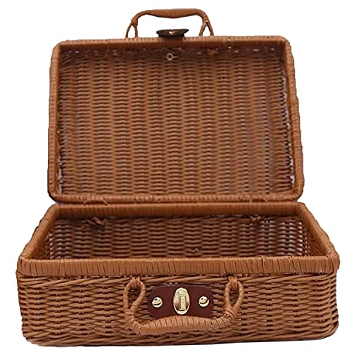 Picknickkorb, gewebter Korb, Koffer, gewebter Aufbewahrungskorb, Rattan-Aufbewahrungskoffer, Picknick-Web-Wäschekorb, B von POGHYD