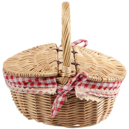 Picknickkorb aus Weide im Landhausstil mit Deckel, Griff und Einsätzen for Picknicks, Partys und Grillabende von POGHYD