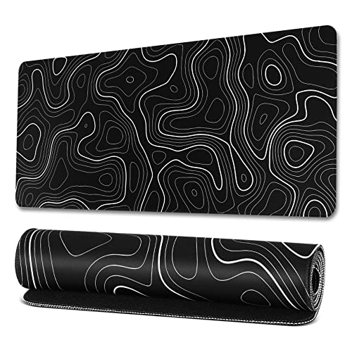 Topographic Contour Extended Big Mouse Pad Computer Keyboard Mouse Mat with 3millimeter Non- Base Black & White 500354515 von POGHYD