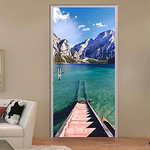 Türaufkleber 3D Türposter Selbstklebend Wandbild Landschaft Meer Schnee Berge 95X215Cm - Türtapete Fototapete Türfolie - Abnehmbar Wandtapete Wohnzimmer Pvc Wasserdichte Wallpaper Art Wandtattoo von POGIB