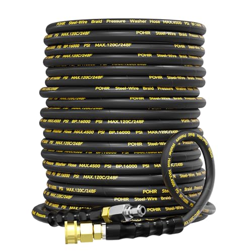 POHIR Hochdruckreiniger-Schlauch, 21,3 m, 4500 PSI, Hochdruckreiniger-Schlauch, Stahldraht, geflochten, 3/8 Zoll Drehgelenk, Schnellanschluss, 5/16 Zoll ID. Industrieller Hochdruck-Wasserwaschschlauch von POHIR