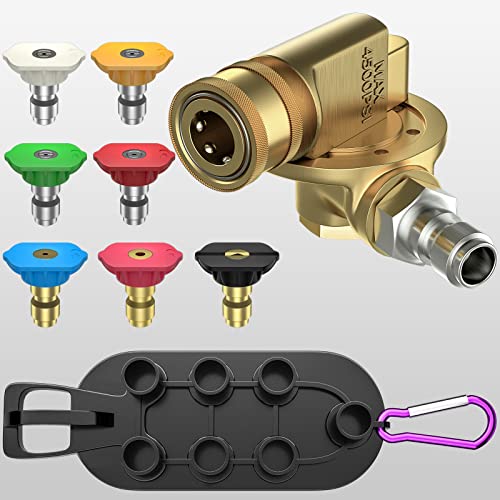 POHIR Hochdruckreiniger Sprühdüsenspitzen Zubehör, Spitzen-Set mit Düsenhalter, 7 Düsenspitzen, Schwenkkupplung, Spitzen Dachrinnenreiniger Aufsatz 1/4 Zoll Quick Disconnect 240 Grad 4500 PSI von POHIR